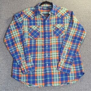 Polo Ralph Lauren Western Pearl Snap Flannel Size Large - Dobby Weave Plaid